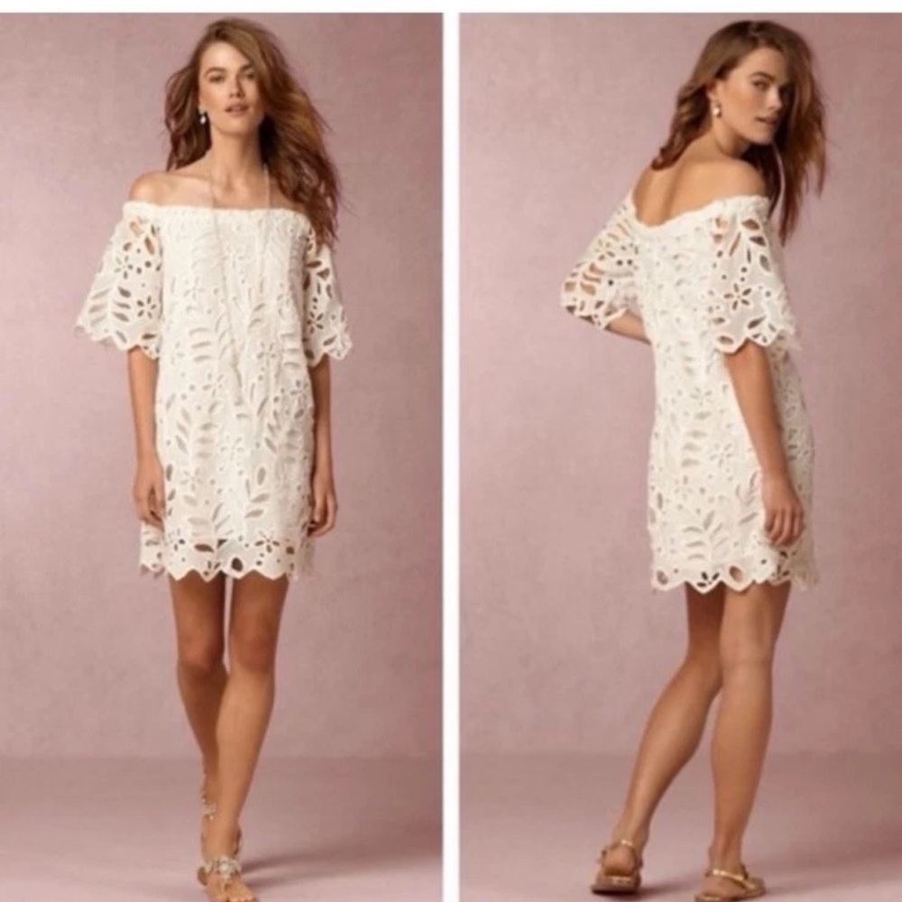 Anthropologie Yoana Baraschi Laney Off Shoulder White Lace Dress Medium Beachy